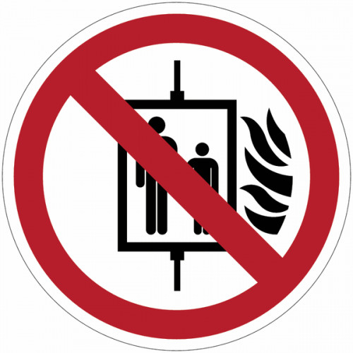 ISO 7010 prohibition signs "Do not use the lift in case of