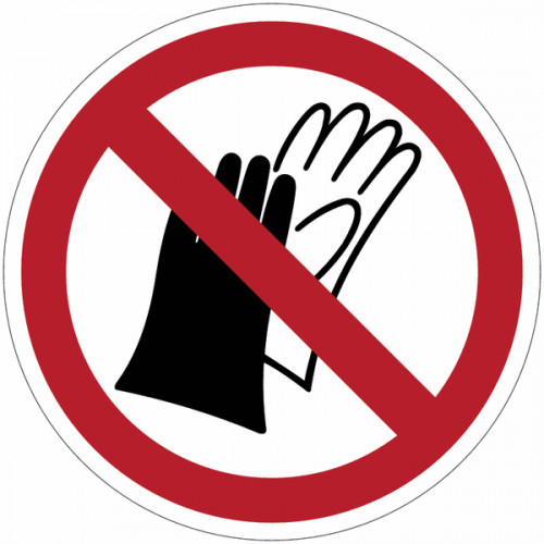 Verbotszeichen ISO 7010 "Handschuhe nicht verwenden" - P028