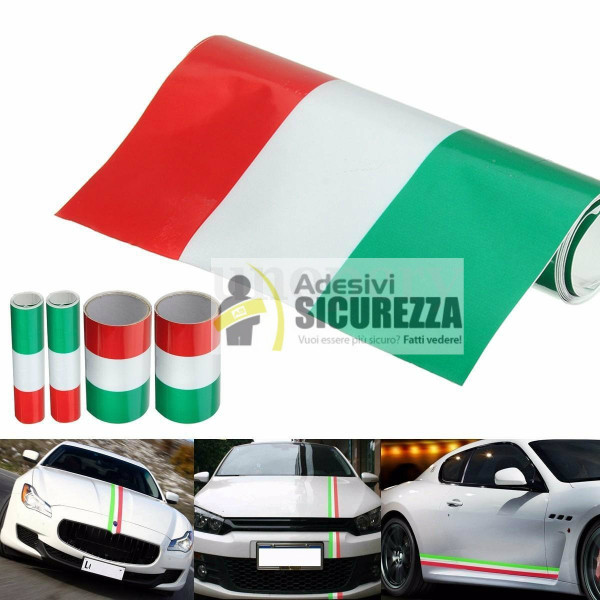 2 PZ Fascia adesiva tricolore cm160 x 20 Adesivi Auto Moto Striscia Lunga Durata 