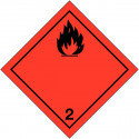 Placa de advertência transporte de “gases inflamáveis" ADR