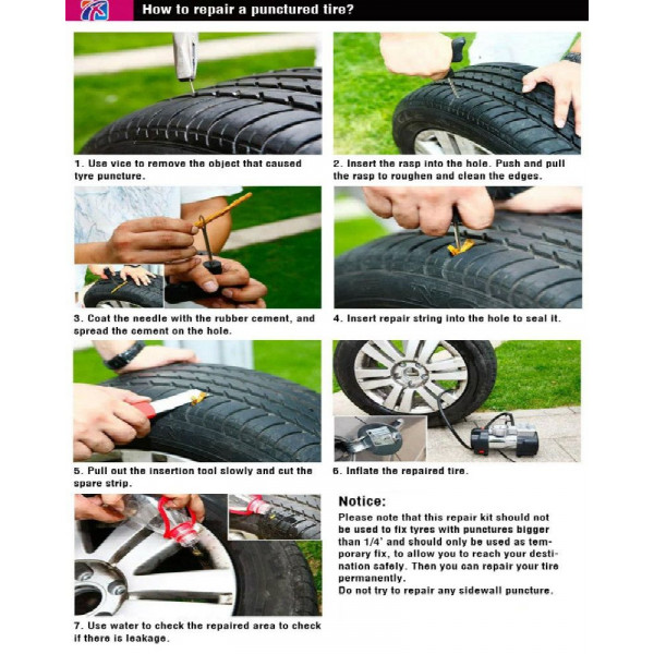 Ensemble noir - Kit'outils de réparation de pneus de voiture avec bandes en  caoutchouc, pour camion et moto