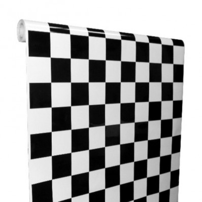 Shiny Black and White Checkered Car Wrap decorative vynil film