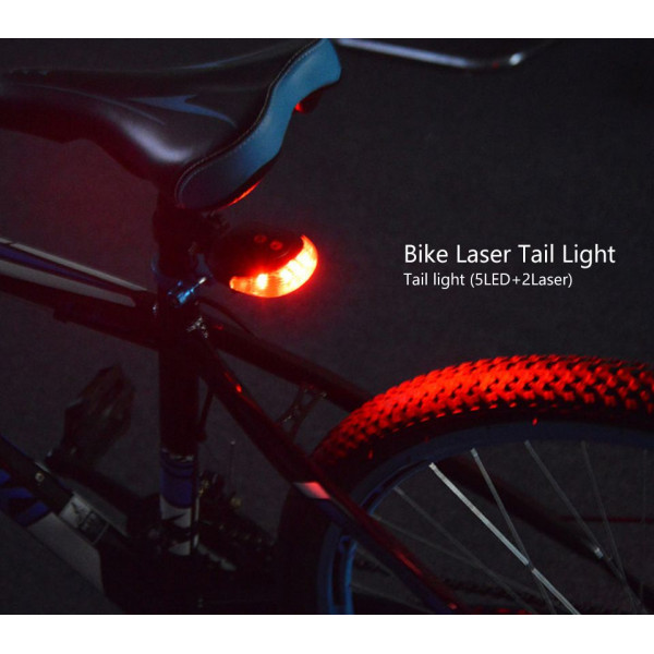 Luz Bicicleta Trasera 5 Leds + 2 Laser Indicador Carril