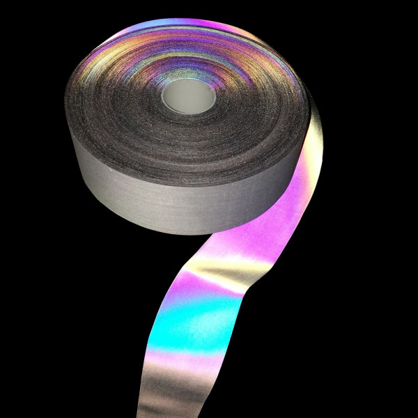 Nastro riflettente arcobaleno con sfumature olografiche da cucire 25/50mm x  2 MT