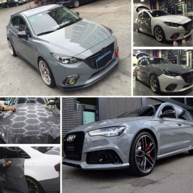 Glossy gray cement adhesive film for car wrapping and tuning