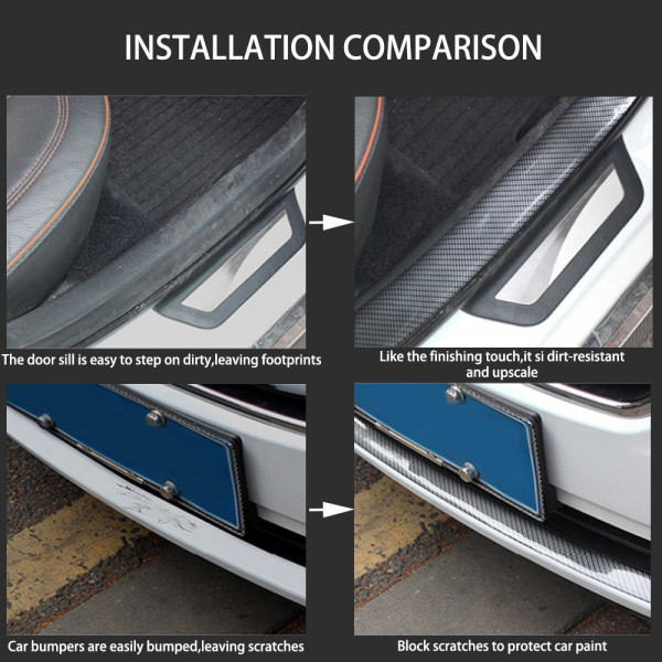 Car Door Sill Guard Anti-Scratch Carbon Fiber Pattern Bumper Protector Strip,  5*100cm/Roll