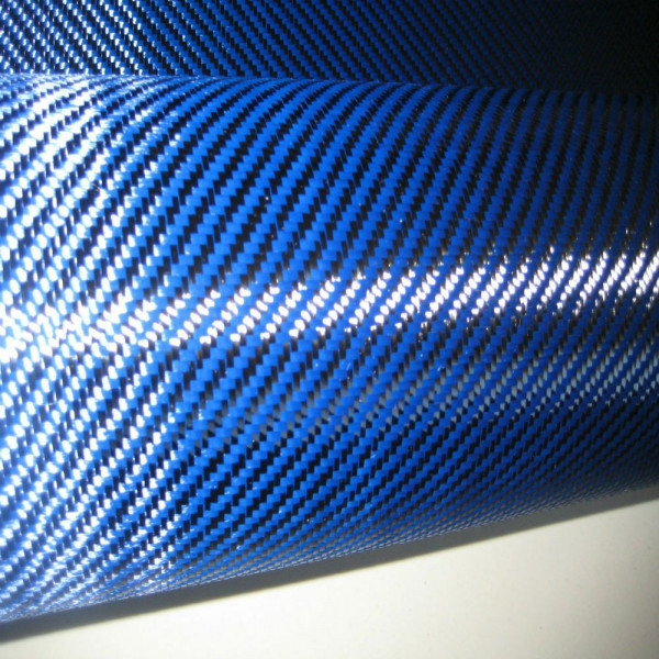 Tissu en fibre de carbone hybride véritable tissé avec de la fibre  d'aramide bleu TWILL 3K
