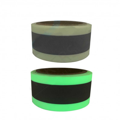 Luminescent sewing tape with reflective band at the center of