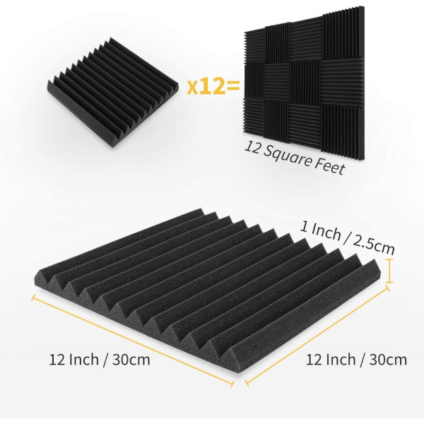 Paquet de 12 panneaux d'absorption acoustique gris noir acoustique, panneaux  isolants d'isolation phonique XDD91106681GY OBJET - Cdiscount Maison