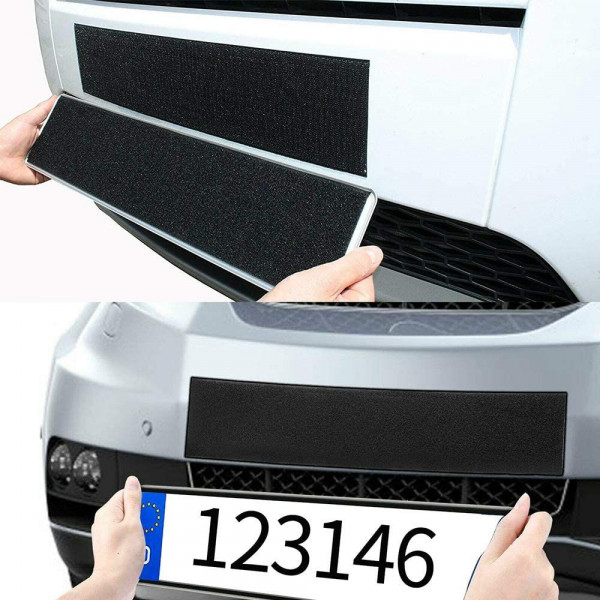 Self-adhesive front and rear license plate holder with velcro support