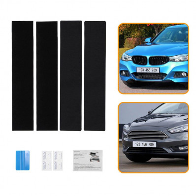 Self-adhesive front and rear license plate holder with velcro