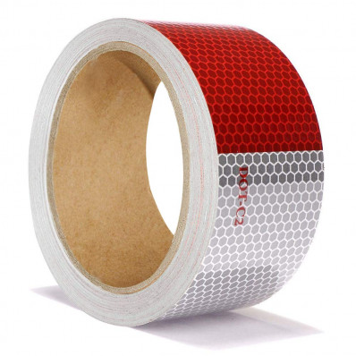Reflective Red/White hazard warning tape - 50mm Best Price