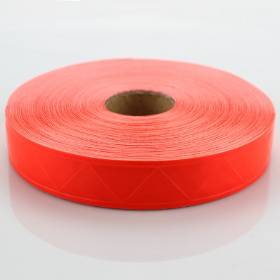 High visibility fluorescent red reflective fabric sew on tape -