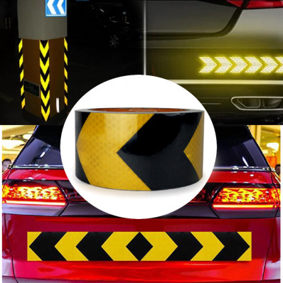 Fita refletiva autocolante de advertência diamond zebrada amarela e preta para areas de estacionamento - 50mm