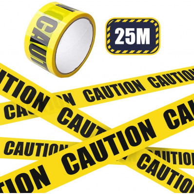 Nastro adesivo segnaletico cantieri avvertenza giallo/nero con scritta "CAUTION"