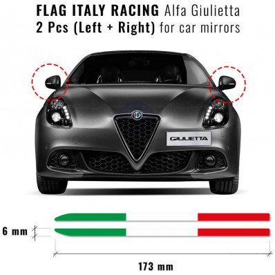 Tiras adesivas tricolores italianas para espelhos Alfa Romeo
